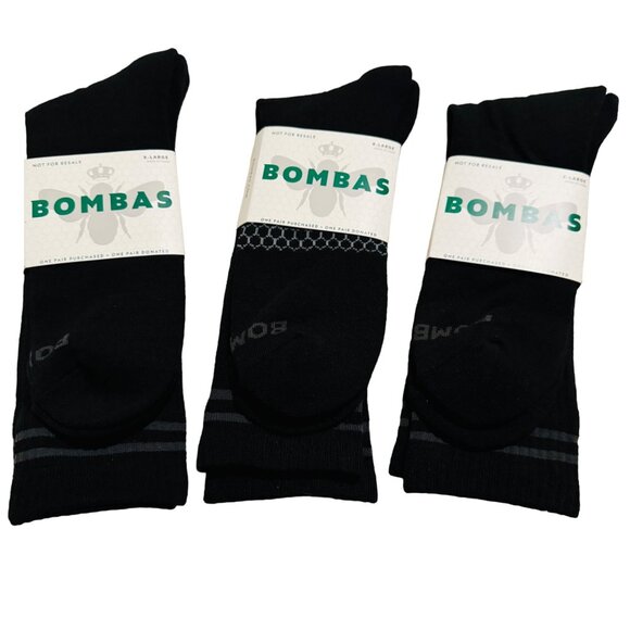 Bombas Calf Socks mens size XL solid black Honeycomb cushion stay up 3 pairs new - Picture 1 of 9